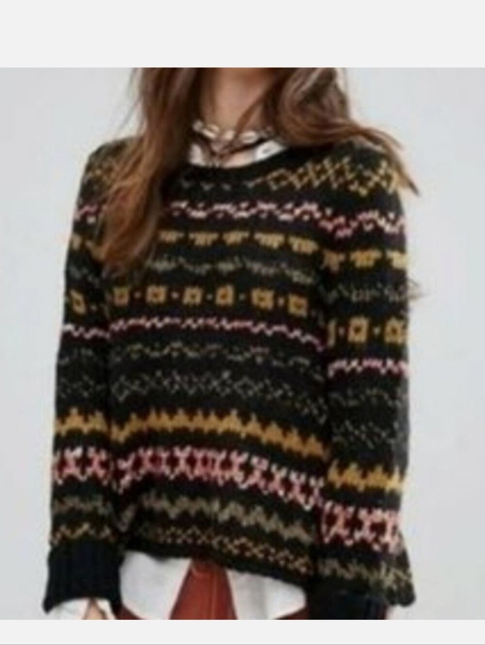 Free People Through The Storm Fair Isle Pullover Sweater Knit Sz Xs  Oversized